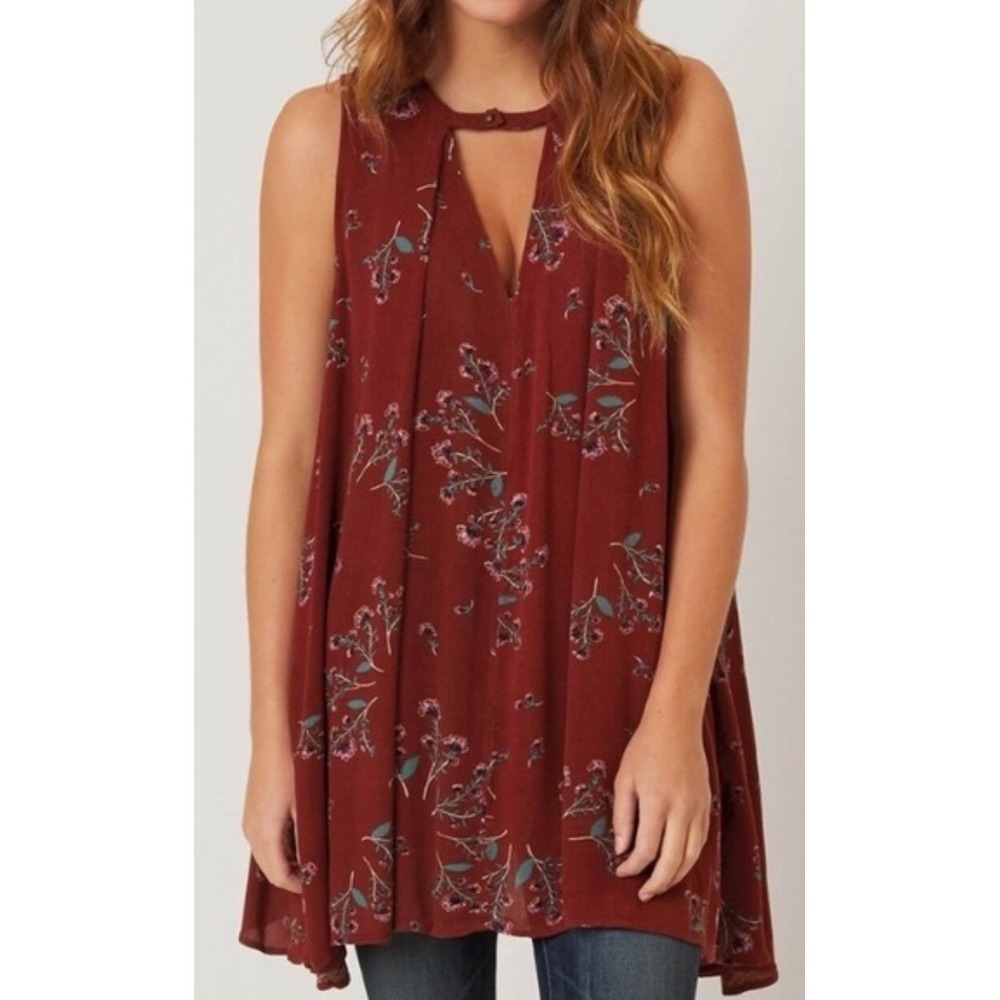Free People Floral Sleeveless Top Shirt‎ Red M Festival Boho Indie Cottagecore